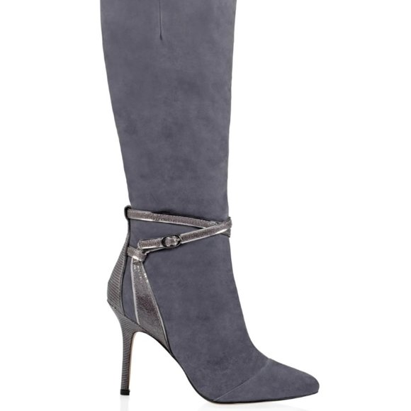 White House Black Market Shoes - White House Black Market Suede Gray Knee Boots 8